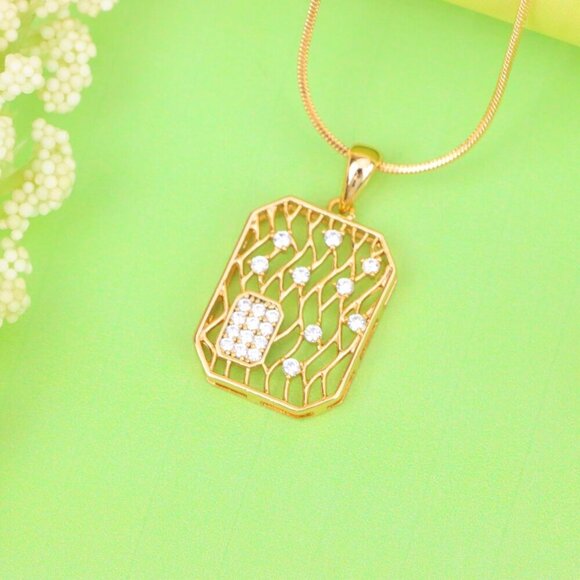 "Rose Gold Rectangle Pendant with Crystal Accents, XPPT1307 - Picture 3 of 12